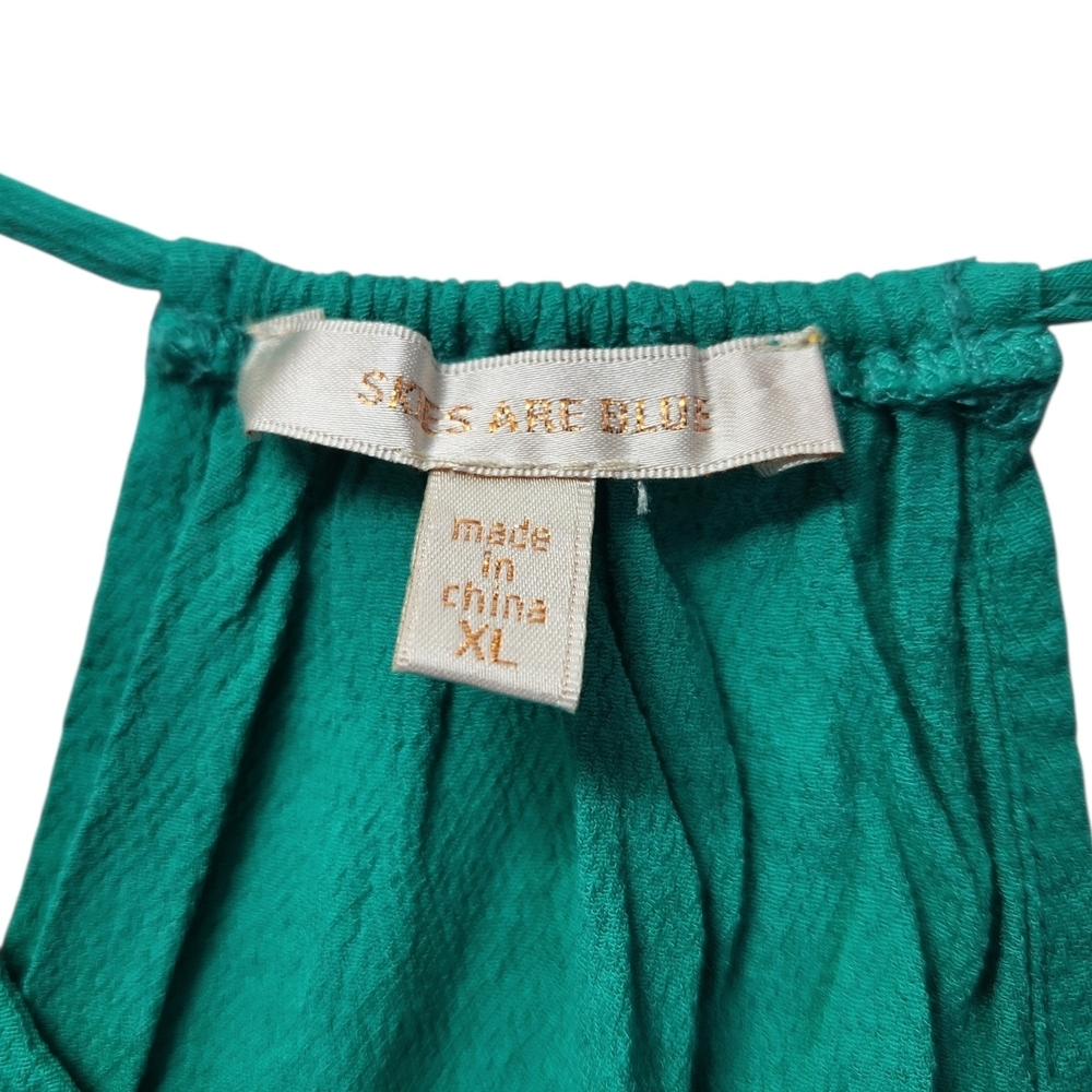 Skies Are Blue Gena Cut Out Detail Top Teal Green Blouse XL V-Neck Cap Sleeve - Picture 8 of 11